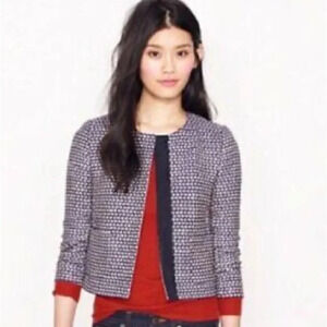 J.Crew Cropped Jacket Midnight tweed lurex Silk Blend  Capsule Wardrobe Blazer